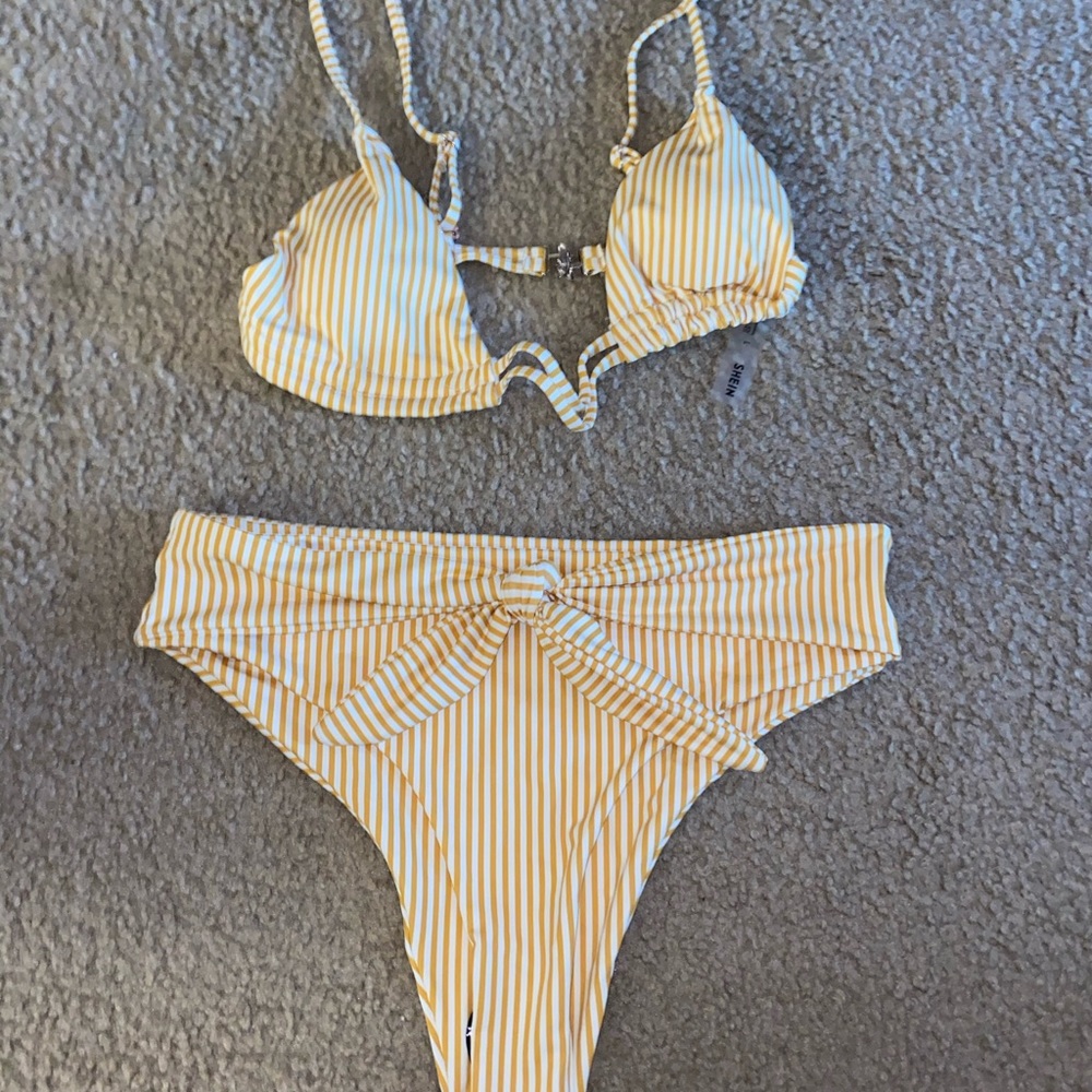 Women’s yellow and white bikini